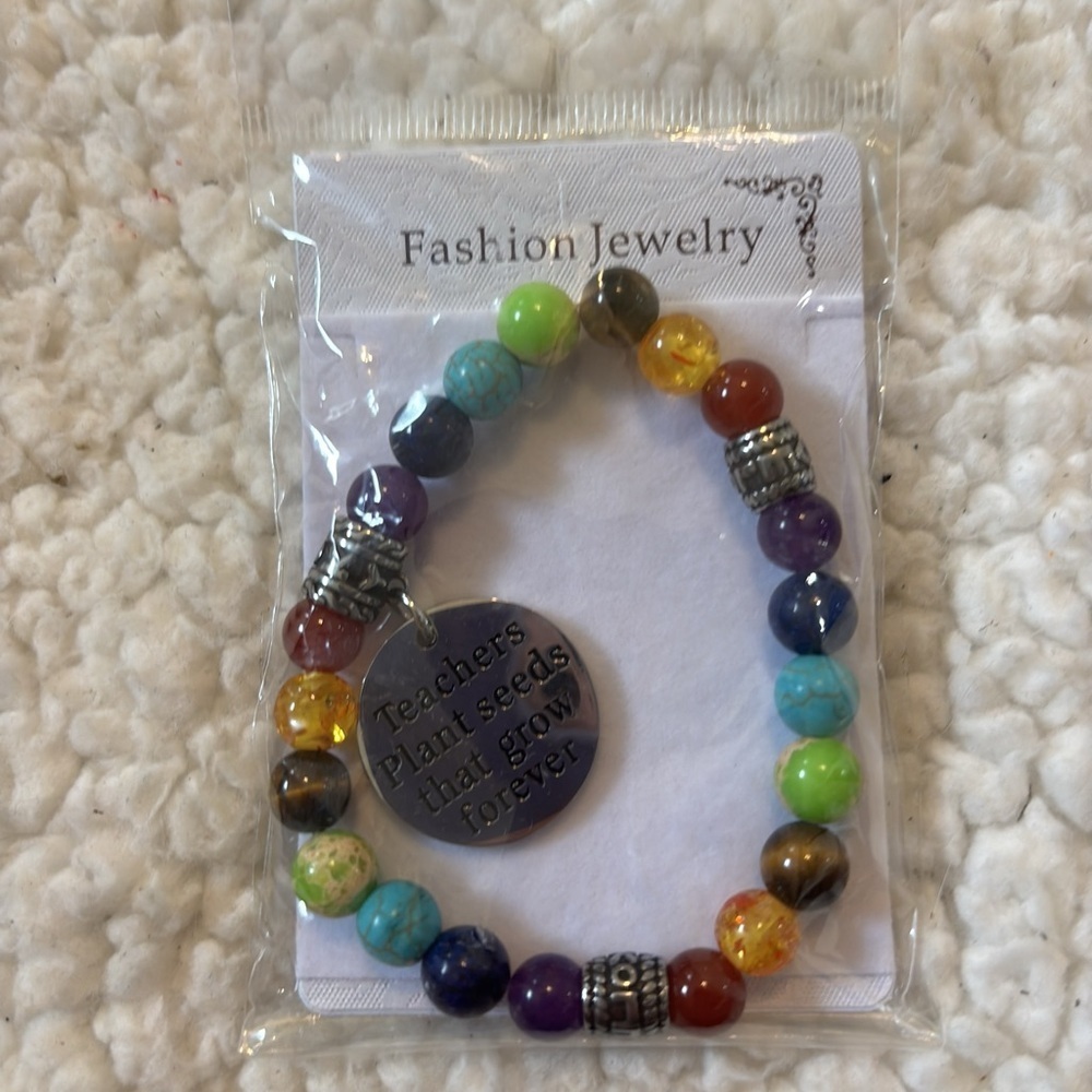 NWT Fashion Jewelry Multicolor Beaded Bracelet for teacher “Teachers plant seeds